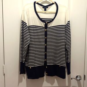 Navy and White Striped Cardigan
